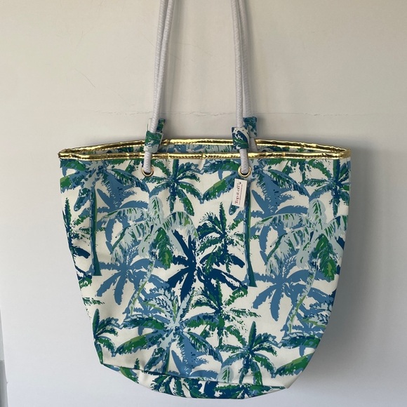 Top It Off Catalina Tote Bag Tropical Palm Print Tote Bag Blue and Green - Picture 5 of 15